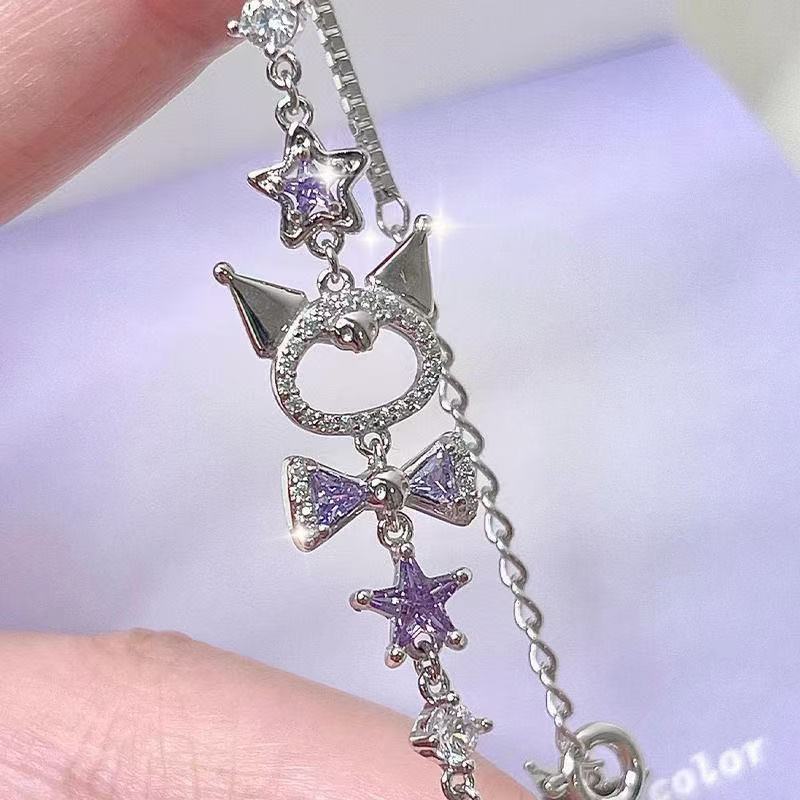 Kawaii Tech Accessories - Kuromi-inspiriertes Charm-Armband, Kawaii Anime-Charakter, Zinklegierung-Armband mit